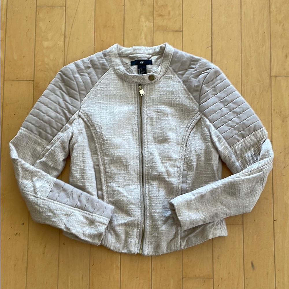 H&M Tan Bomber Jacket with Ribbed Cuffs